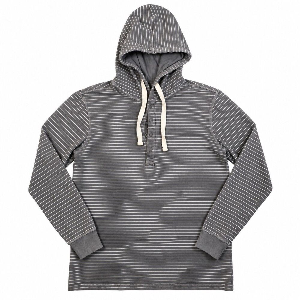 Jachs New York Gray Striped Henley Hoodie Pullover Men’s Large Coastal
